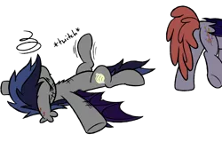 Size: 2446x1565 | Tagged: safe, artist:moemneop, derpibooru import, oc, oc:echo, oc:lukida, unofficial characters only, bat pony, pony, implied violence, lying down, on back, scratches, spread wings