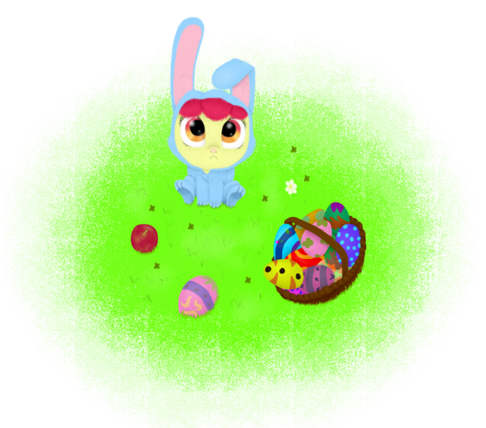Size: 3048x2686 | Tagged: adorabloom, apple bloom, artist:lpslover482, bunny bloom, bunny costume, clothes, cute, derpibooru import, easter, easter egg, safe, solo