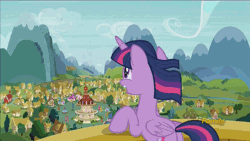 Size: 640x360 | Tagged: safe, derpibooru import, edit, edited screencap, screencap, spike, starlight glimmer, twilight sparkle, twilight sparkle (alicorn), alicorn, dragon, pony, unicorn, the crystalling, animated, balcony, discovery family logo, female, folding snowflake meme, grin, implied fluffle puff, leaning, mare, open mouth, pillow, pomf, ponyville, smiling, snowflake envelope, wind, windswept mane, wing hands
