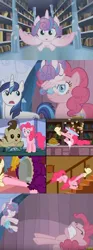 Size: 390x1053 | Tagged: safe, derpibooru import, screencap, pinkie pie, pound cake, princess flurry heart, shining armor, pony, baby cakes, the crystalling, baby, baby pony, meme, post traumatic stress disorder, ptsd