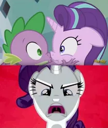 Size: 504x600 | Tagged: angry, derpibooru import, edit, edited screencap, female, jealous, male, out of context, rarity, rarity is a cougar, safe, screencap, shipping, sparlight, spike, starlight glimmer, straight, the crystalling, this will end in tears and/or death
