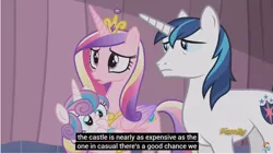 Size: 1281x722 | Tagged: safe, derpibooru import, screencap, princess cadance, princess flurry heart, shining armor, pony, the crystalling, baby, baby pony, diaper, discovery family logo, foal, meme, youtube caption, youtube link