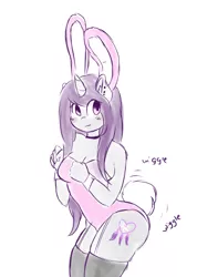 Size: 1280x1800 | Tagged: suggestive, artist:wickedsilly, derpibooru import, oc, oc:wicked silly, unofficial characters only, anthro, unicorn, adorasexy, anthro oc, bunny suit, clothes, cute, female, sexy, solo, solo female, tail wiggle