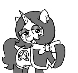 Size: 640x600 | Tagged: safe, artist:ficficponyfic, derpibooru import, oc, oc:joyride, unofficial characters only, pony, unicorn, colt quest, adult, bowtie, cutie mark, ear piercing, eyeshadow, female, horn, makeup, mare, omega, piercing, smiling, stars, story included