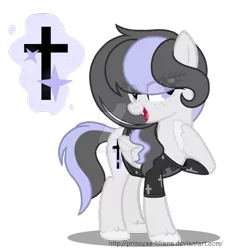 Size: 1280x1422 | Tagged: safe, artist:princess-liliana, derpibooru import, oc, oc:clar midnight, unofficial characters only, pegasus, pony, clothes, cutie mark, deviantart watermark, fangs, shadow, simple background, solo, transparent background, watermark