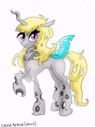 Size: 375x500 | Tagged: artist:snytchell, changeling, colored, derpibooru import, electric changeling, looking at you, oc, oc:armord tempest, safe, solo, unofficial characters only