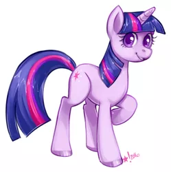 Size: 512x514 | Tagged: safe, artist:stardrawsponies, derpibooru import, twilight sparkle, pony, unicorn, colored hooves, cute, female, looking at you, mare, raised hoof, simple background, smiling, solo, twiabetes, unicorn twilight, white background