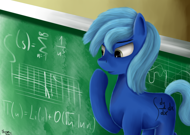Size: 3507x2480 | Tagged: safe, artist:frozentear7, derpibooru import, oc, oc:dayandey, unofficial characters only, earth pony, pony, blue, calculus, math, riemann zeta function, school, solo, solution