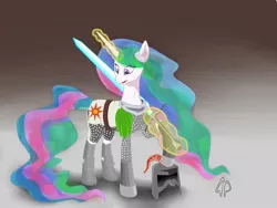 Size: 1600x1200 | Tagged: armor, artist:creidim, dark souls, derpibooru import, helmet, levitation, magic, parody, princess celestia, safe, solaire of astora, solo, sword, telekinesis, weapon