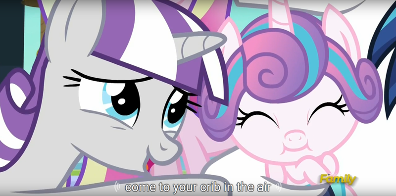 Size: 1920x950 | Tagged: cute, derpibooru import, discovery family logo, flurrybetes, meme, princess cadance, princess flurry heart, safe, screencap, shining armor, the crystalling, twilight velvet, youtube caption