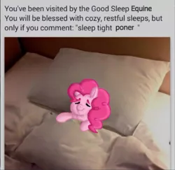 Size: 680x661 | Tagged: bed, comment bait, cozy, derpibooru import, edit, exploitable meme, if you see this image while scrolling, meme, pinkie pie, poner, safe, sleeping, sleep tight
