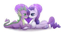 Size: 1400x800 | Tagged: safe, artist:evilsonikku, derpibooru import, rarity, spike, dragon, pony, unicorn, blushing, female, heart, male, older, shipping, simple background, sparity, straight, transparent background