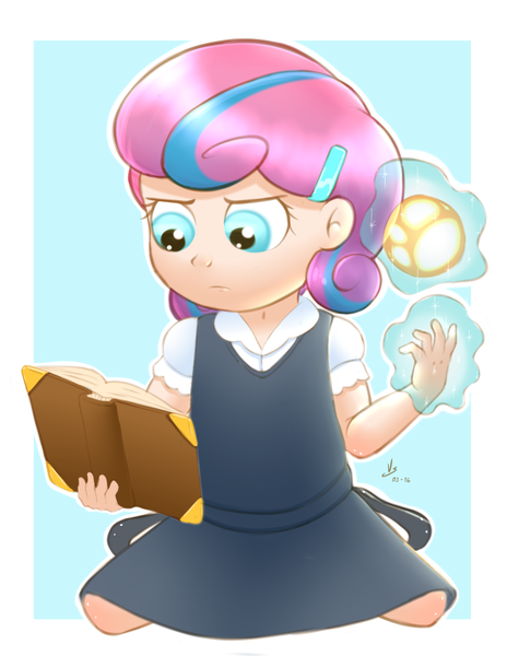 Size: 2975x3850 | Tagged: artist:vsdrawfag, book, clothes, derpibooru import, dress, human, humanized, magic, older, princess flurry heart, reading, safe, shoes, skirt, solo, the crystalling