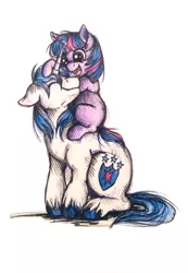 Size: 864x1248 | Tagged: artist:buttersprinkle, bbbff, blank flank, brother and sister, colored pencil drawing, cute, derpibooru import, duo, eyes closed, filly, filly twilight sparkle, floppy ears, happy, male, safe, shining adorable, shining armor, siblings, smiling, teenager, teen shining armor, traditional art, twiabetes, twilight sparkle, unshorn fetlocks, younger
