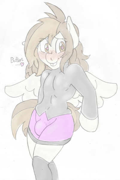 Size: 1441x2154 | Tagged: anthro, artist:blackbewhite2k7, blushing, clothes, crossdressing, crossover, crotch bulge, derpibooru import, featherweight, femboy, implied shipping, male, offscreen character, older, questionable, sketch, skirt, solo, sweater, turtleneck, wip