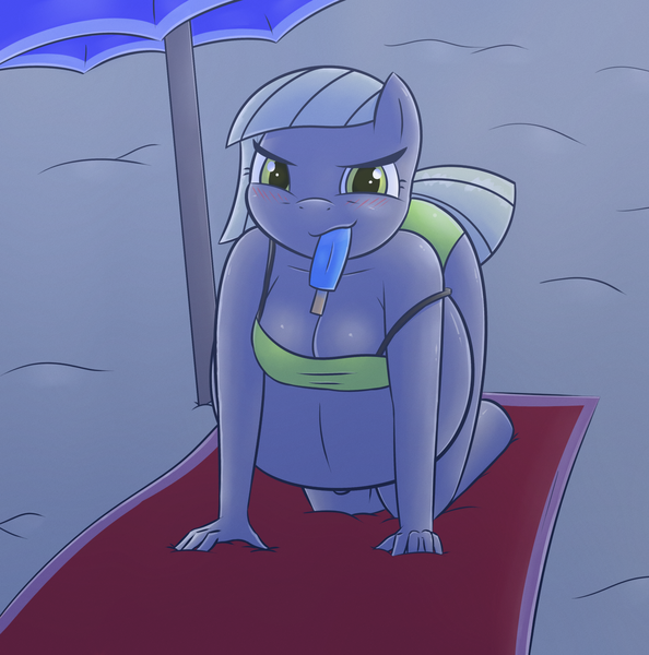 Size: 1907x1927 | Tagged: anthro, artist:funble, beach, belly, big belly, bikini, blushing, breasts, busty limestone pie, clothes, derpibooru import, female, food, hyper, hyper pregnancy, ice cream, limestone pie, looking at you, popsicle, pregnant, sea salt ice cream, solo, solo female, suggestive, swimsuit, unguligrade anthro