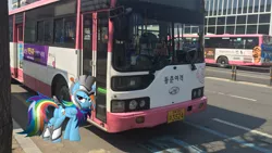 Size: 4800x2700 | Tagged: armor, artist:ratchethun, artist:woojintransfortation, bus, derpibooru import, helmet, irl, korean, photo, ponies in real life, rainbow dash, safe, south korea, vector