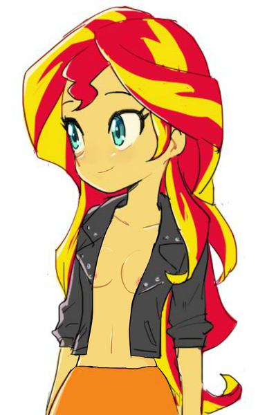 Size: 898x1444 | Tagged: questionable, artist:baekgup edits, derpibooru import, edit, sunset shimmer, equestria girls, belly button, cute, nipple slip, nipples, nudity, partial nudity, shimmerbetes, solo