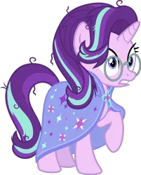 Size: 4550x5662 | Tagged: safe, artist:osipush, derpibooru import, starlight glimmer, pony, unicorn, the crystalling, absurd resolution, alternate gender counterpart, cloak, clothes, female, glasses, mare, messy mane, raised hoof, role reversal, simple background, solo, transparent background