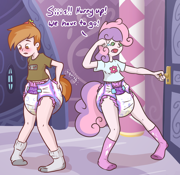 Size: 1700x1650 | Tagged: accident, artist:sylph-space, bathroom denial, blushing, buttonbetes, button mash, crying, cute, derpibooru import, diaper, diaper fetish, diasweetes, human, humanized, messing, messy, messy diaper, pissing, poofy diaper, poop, pooping, poopy diaper, questionable, story in the source, sweetie belle, tailed humanization, urine, wet, wet diaper, wetting