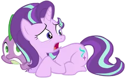 Size: 11300x7000 | Tagged: absurd resolution, artist:tardifice, derpibooru import, looking back, open mouth, photoshop, safe, simple background, spike, starlight glimmer, terrified, the crystalling, transparent background, vector