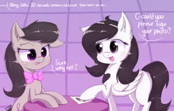 Size: 1994x1280 | Tagged: safe, artist:dsp2003, derpibooru import, octavia melody, oc, oc:brittle heart, earth pony, pegasus, pony, autograph, female, heart, mare, open mouth, single panel