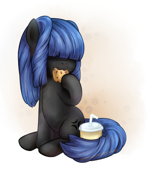 Size: 931x990 | Tagged: safe, artist:0biter, derpibooru import, oc, oc:neigh sayer, unofficial characters only, earth pony, pony, cookie, eating, female, food, juice, mare, solo