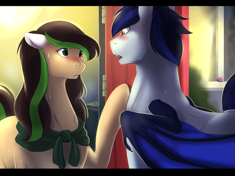 Size: 1200x900 | Tagged: safe, artist:nsfwbonbon, derpibooru import, oc, oc:novilunium, oc:verdant ardea, unofficial characters only, bat pony, pony, comic:verdant ardea x novilunium, blushing, estrus, female, male, straight