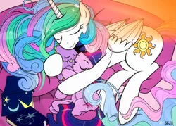 Size: 1315x939 | Tagged: dead source, safe, artist:dsana, derpibooru import, princess celestia, spike, twilight sparkle, alicorn, dragon, pony, unicorn, baby spike, book, brother and sister, cuddling, cute, cutelestia, dsana is trying to murder us, eyes closed, female, filly, filly twilight sparkle, hug, male, mare, momlestia, sleeping, snuggling, spikabetes, spikelove, twiabetes, weapons-grade cute