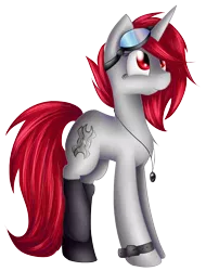 Size: 1100x1450 | Tagged: safe, artist:mufflinka, derpibooru import, oc, unofficial characters only, pony, unicorn, clothes, goggles, socks, solo