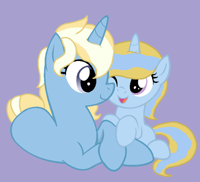 Size: 872x794 | Tagged: safe, artist:junetheicecat, derpibooru import, oc, unofficial characters only, base used, cute, duo, foal, offspring, parent:prince blueblood, parents:bluetrix, parent:trixie, prone, siblings, simple background, trace