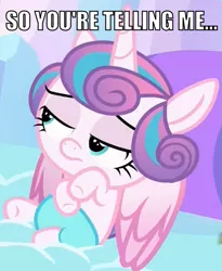 Size: 503x613 | Tagged: safe, derpibooru import, edit, edited screencap, screencap, princess flurry heart, the crystalling, condescending flurry heart, filly, foal, meme template, solo, unamused