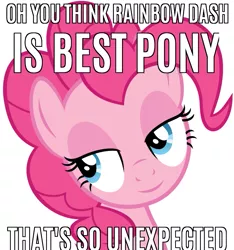 Size: 959x1024 | Tagged: caption, condescending ponka, condescending wonka, derpibooru import, image macro, lidded eyes, meme, pinkie pie, safe, screencap, simple background, smiling, solo, text, vector, white background