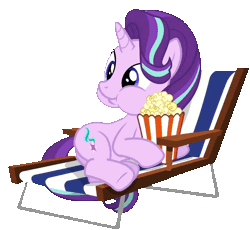 Size: 686x632 | Tagged: safe, derpibooru import, starlight glimmer, pony, unicorn, the crystalling, :t, animated, aweeg*, chewing, cute, eating, female, food, glimmerbetes, mare, open mouth, popcorn, puffy cheeks, reaction image, side, simple background, smiling, solo, transparent background, underhoof