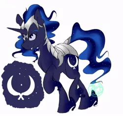Size: 921x868 | Tagged: safe, artist:farewelldecency, deleted from derpibooru, derpibooru import, oc, unofficial characters only, pony, unicorn, armor, crack ship offspring, cutie mark, ethereal fetlocks, ethereal mane, offspring, parent:nightmare moon, parent:shining armor, parents:shining moon, simple background, solo, starry mane, white background