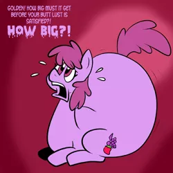 Size: 576x576 | Tagged: artist:goldenmercurydragon, artist:pembroke, berry punch, berry punch replies, berryshine, butt expansion, derpibooru import, fat, growth, huge butt, impossibly large butt, jiggle, large butt, safe