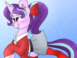 Size: 1024x768 | Tagged: artist:korgikardigan, bow, clothes, derpibooru import, hair bow, heather chandler, heathers, heathers the musical, safe, shirt, skirt, solo, starlight glimmer