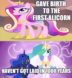 Size: 500x539 | Tagged: artist:madaraluv2, derpibooru import, image macro, meme, princess cadance, princess celestia, princess luna, safe, the crystalling