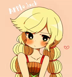 Size: 636x680 | Tagged: safe, artist:lotte, derpibooru import, applejack, equestria girls, friendship through the ages, blushing, cute, humanized, jackabetes, sleeveless, solo