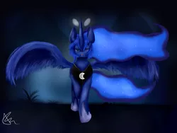 Size: 1600x1200 | Tagged: artist:bunnzee, crying, derpibooru import, duality, eyes closed, nightmare moon, princess luna, safe, solo, spread wings