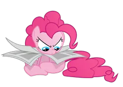 Size: 2980x2105 | Tagged: artist:kehrminator, behaving like a dog, derpibooru import, newspaper, pinkie pie, safe, simple background, solo, the one where pinkie pie knows, transparent background, vector