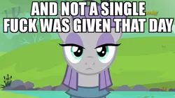 Size: 719x403 | Tagged: safe, derpibooru import, edit, edited screencap, screencap, maud pie, the gift of the maud pie, image macro, meme, no fucks, reaction image, solo, vulgar