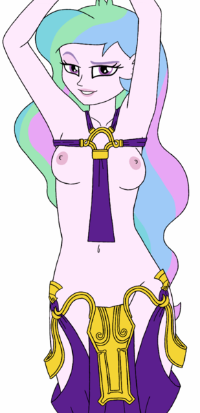 Size: 621x1280 | Tagged: questionable, artist:blondenobody, derpibooru import, princess celestia, equestria girls, alternate costumes, armpits, breasts, busty princess celestia, clothes, female, god of war, looking at you, nipples, nudity, principal celestia, solo, solo female, topless