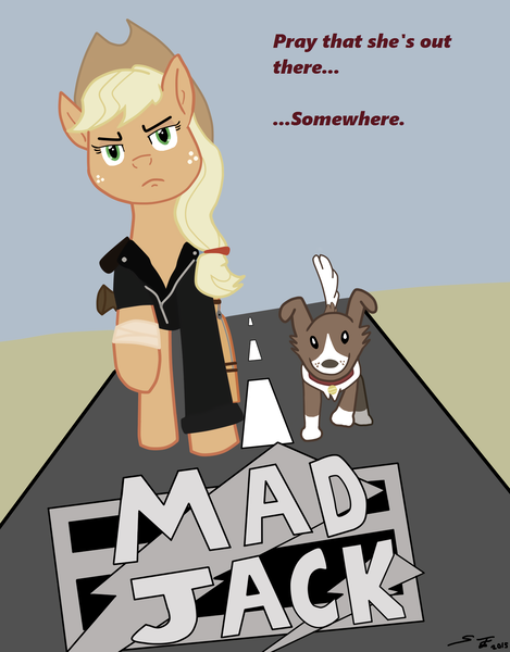 Size: 1280x1639 | Tagged: applejack, artist:emberkaese, artist:stormtwirl, crossover, derpibooru import, edit, mad max, safe, the road warrior, winona