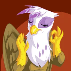 Size: 1600x1600 | Tagged: safe, artist:mysticalpha, derpibooru import, gilda, gryphon, commission, eyes closed, frown, meme, pacha, solo, when x just right