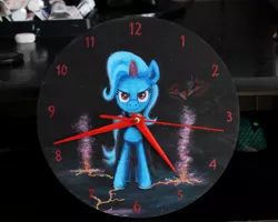 Size: 1280x1023 | Tagged: safe, artist:horseez, derpibooru import, trixie, pony, unicorn, acrylic painting, alicorn amulet, clock, female, mare, painting, solo, traditional art