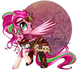 Size: 1200x1100 | Tagged: safe, artist:tiffanymarsou, derpibooru import, oc, oc:precious metal, unofficial characters only, pegasus, pony, clothes, goggles, multicolored hair, solo, steampunk