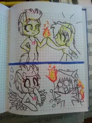 Size: 720x960 | Tagged: artist:kenu tomhorlikays, derpibooru import, fire, graph paper, oc, oc:kaos meleer, safe, source needed, traditional art, unofficial characters only