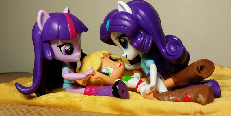 Size: 1727x866 | Tagged: suggestive, derpibooru import, applejack, rarity, twilight sparkle, twilight sparkle (alicorn), equestria girls, doll, equestria girls minis, eqventures of the minis, female, group sex, irl, lesbian, merch sexploitation, ot3, photo, rarijack, sex, shipping, threesome, toy, twijack, twirarijack