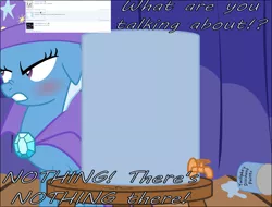 Size: 7886x6000 | Tagged: safe, artist:eagle1division, derpibooru import, trixie, pony, unicorn, absurd resolution, angry, barrel, blushing, curtain, dialogue, embarrassed, female, mare, meta, nose wrinkle, paint, shrunken pupils, solo, stage, vector